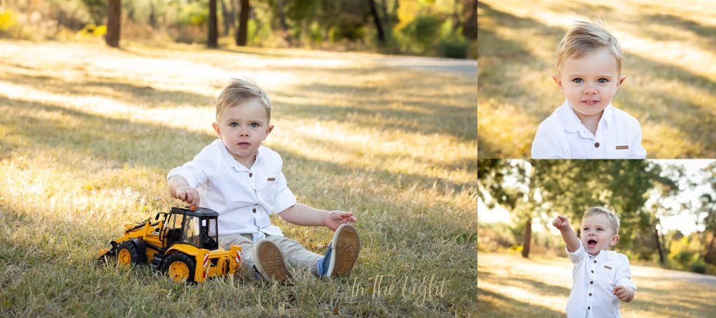 toddler boy in a field