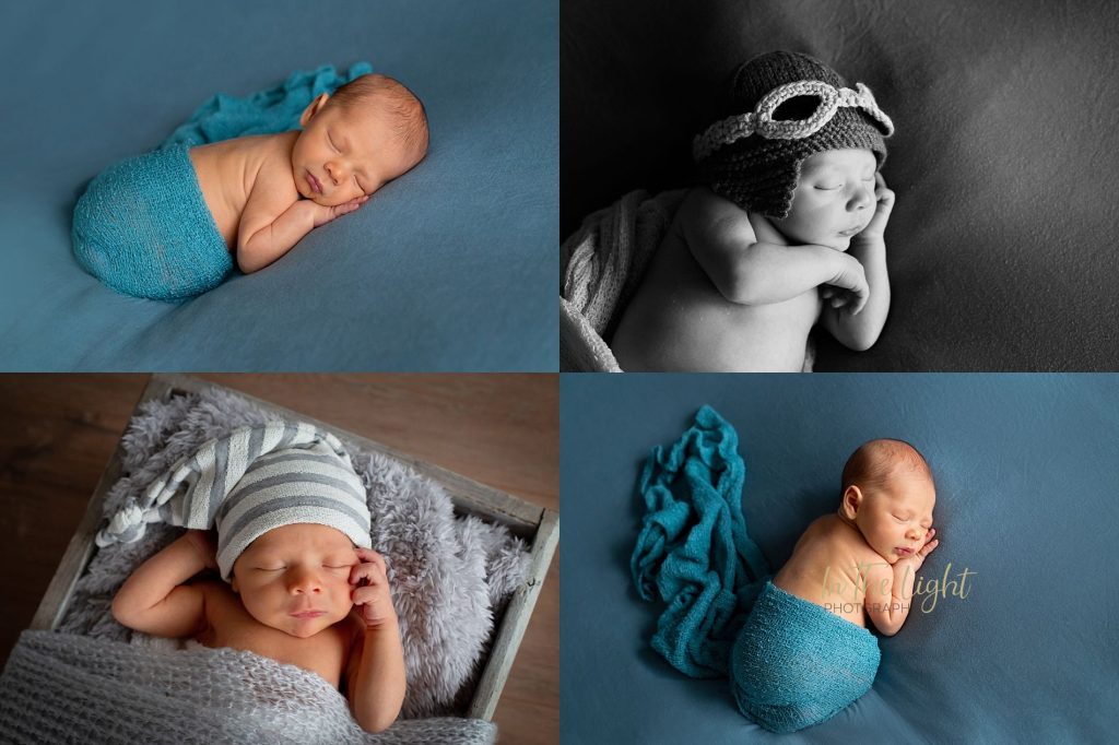 Newborn baby boy in different poses and outfits during his newborn session in Centurion.
