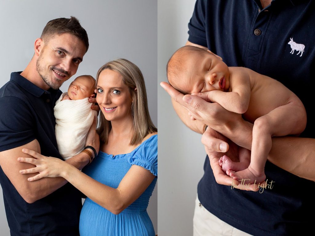Newborn baby boy with mom and dad at their home during his newborn session in Centurion.