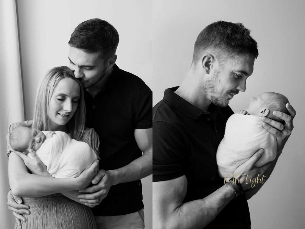 Newborn baby boy with mom and dad at their home during his newborn session in Centurion.