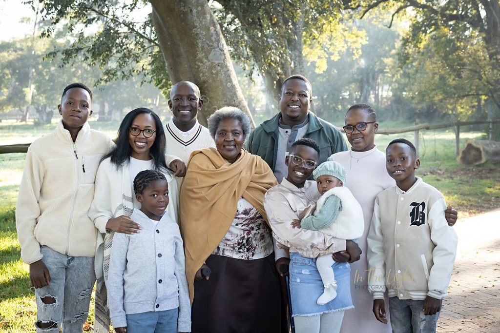 Extended family posing for a group portrait at a recent shoot in Irene.