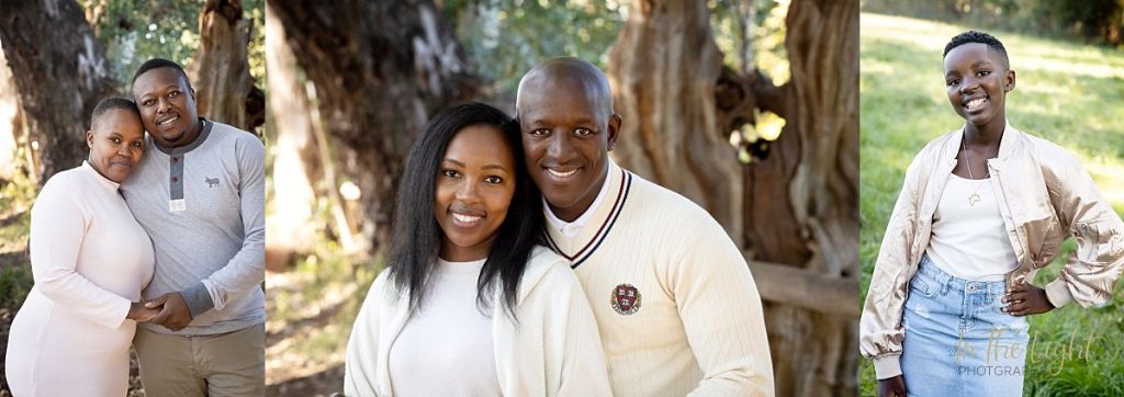 Couples posing under Autumn trees during their recent family photo shoot in Irene.
