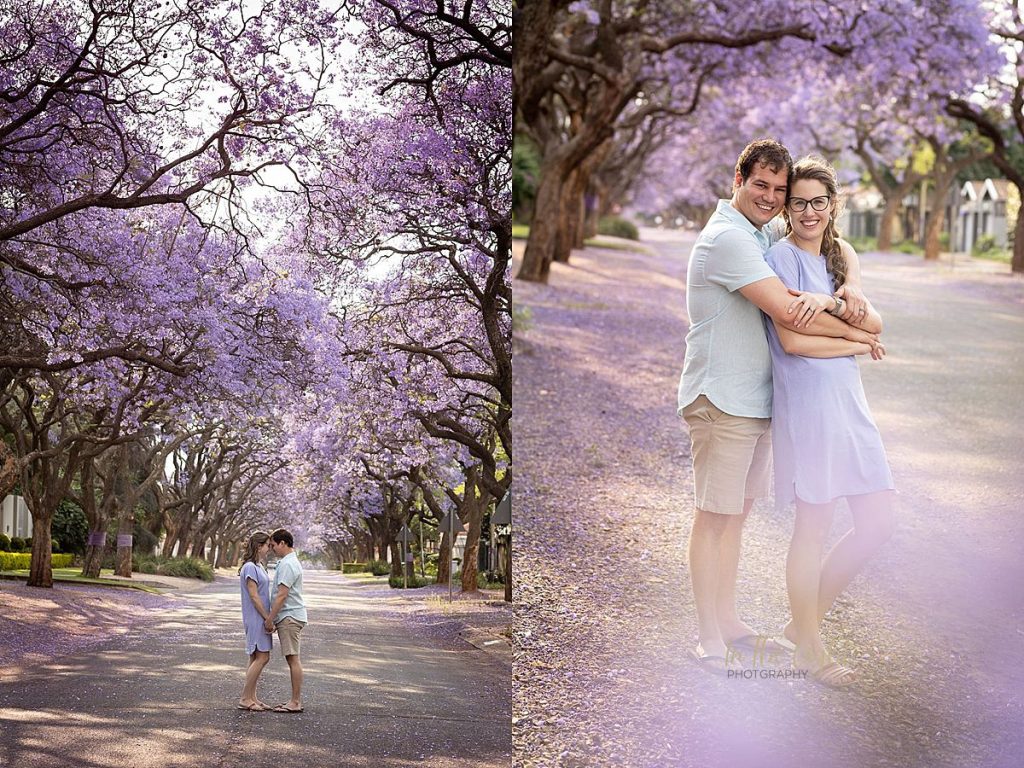 A couple during their Jacaranda photo session in Pretoria.