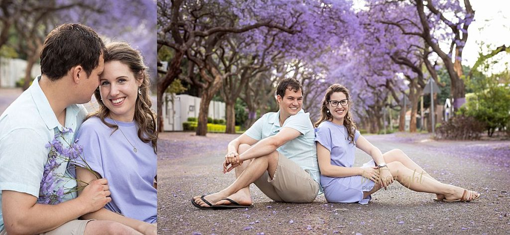 A couple during their Jacaranda photo session in Pretoria.
