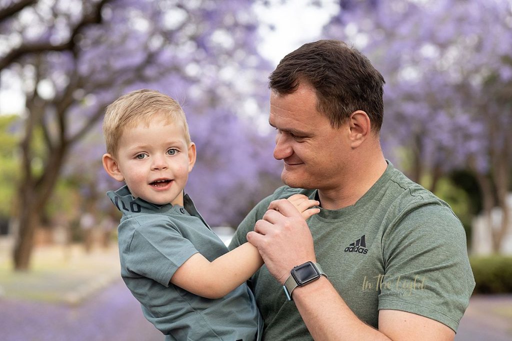 Dad and son during their Jacaranda photo shoot in Pretoria.