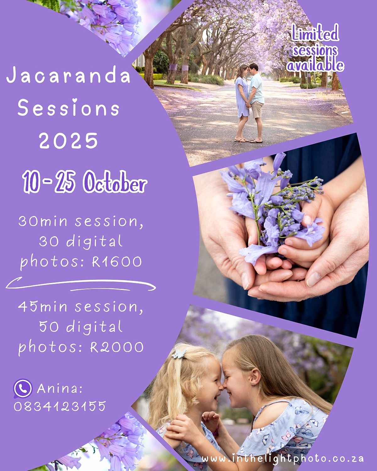 Family photo session with Jacaranda lined streets in Pretoria